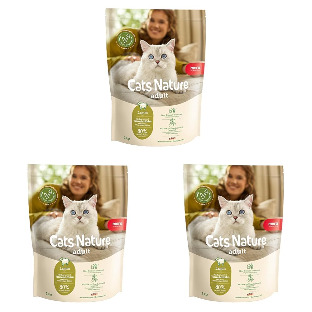 MERA Cats Nature Lamm Premium Katzenfutter Trocken 2kg | Getreidefrei & zuckerfrei | Adult Katzen Trockenfutter hoher Fleischanteil | Dry Cat Food (Packung mit 3)