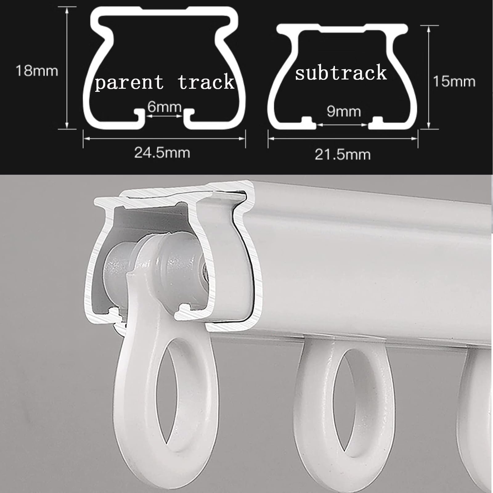 Generico Set di binari per Tende retrattili da 0,75 m a 1,5 m | Montaggio a soffitto e a Parete con rulli silenziosi | Ideale per Ufficio, Soggiorno e Camera da Letto (Estensibile da 1,5 m a 3 m)