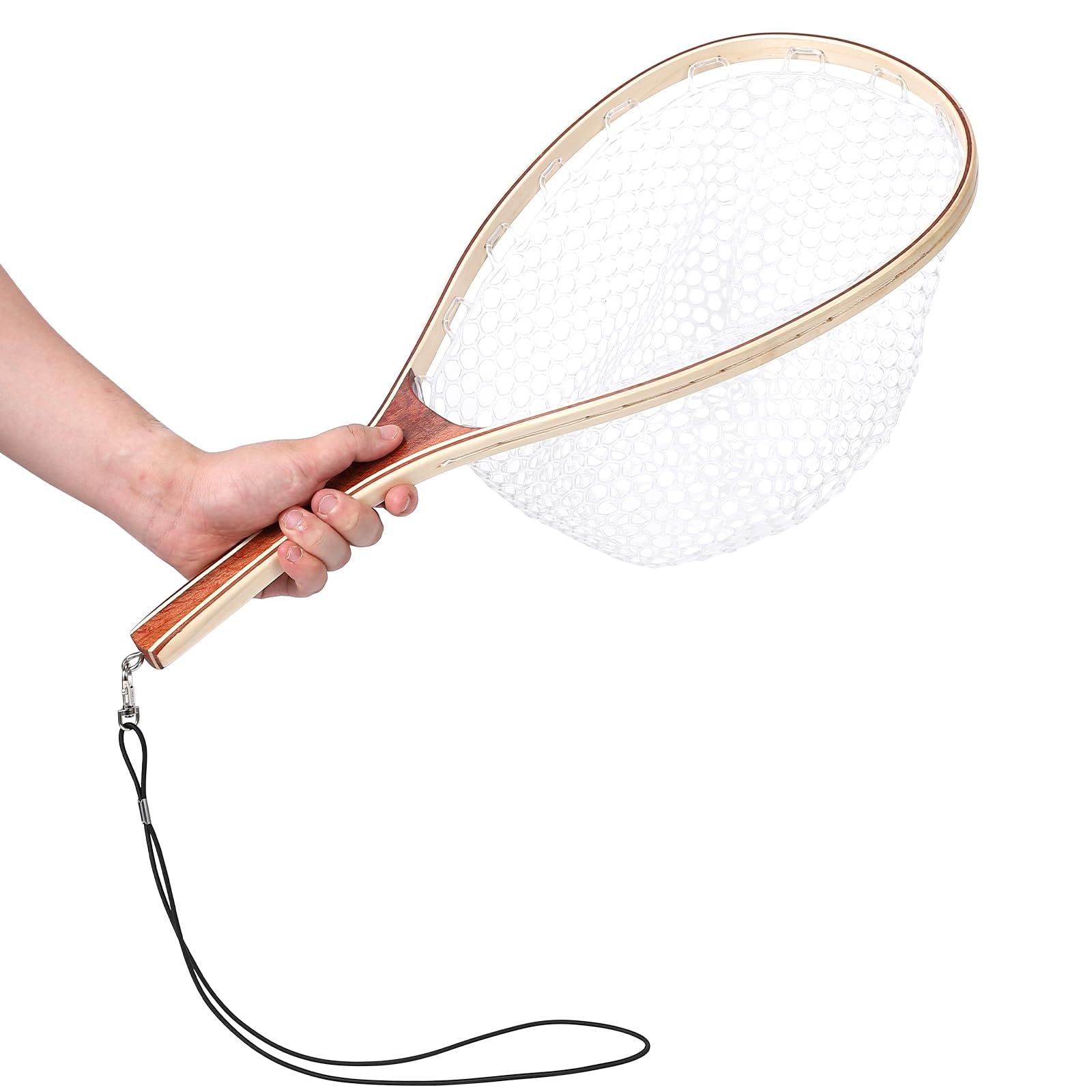 GarveeLife Trout Fishing Net Fly Fishing Landing Net, Soft Rubber Catch and Release Fish Net with Wooden Handle Frame, Lightweight Trout Net for Men Women