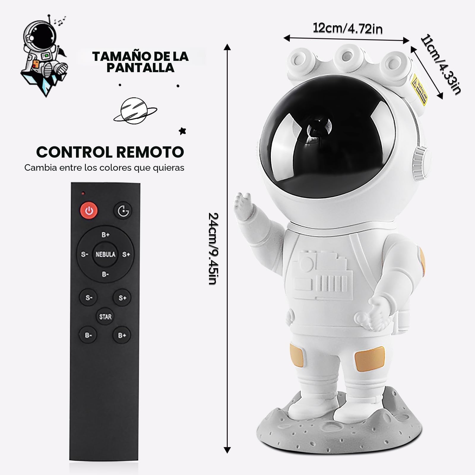 Proyector Estrellas Astronauta, Galaxy Proyector Starry Night Light, con Temporizador, Mando a Distancia y 360° Rotación Lampara Proyector Galaxia Techo de Dormitorio, Regalos Para Niños y Adultos