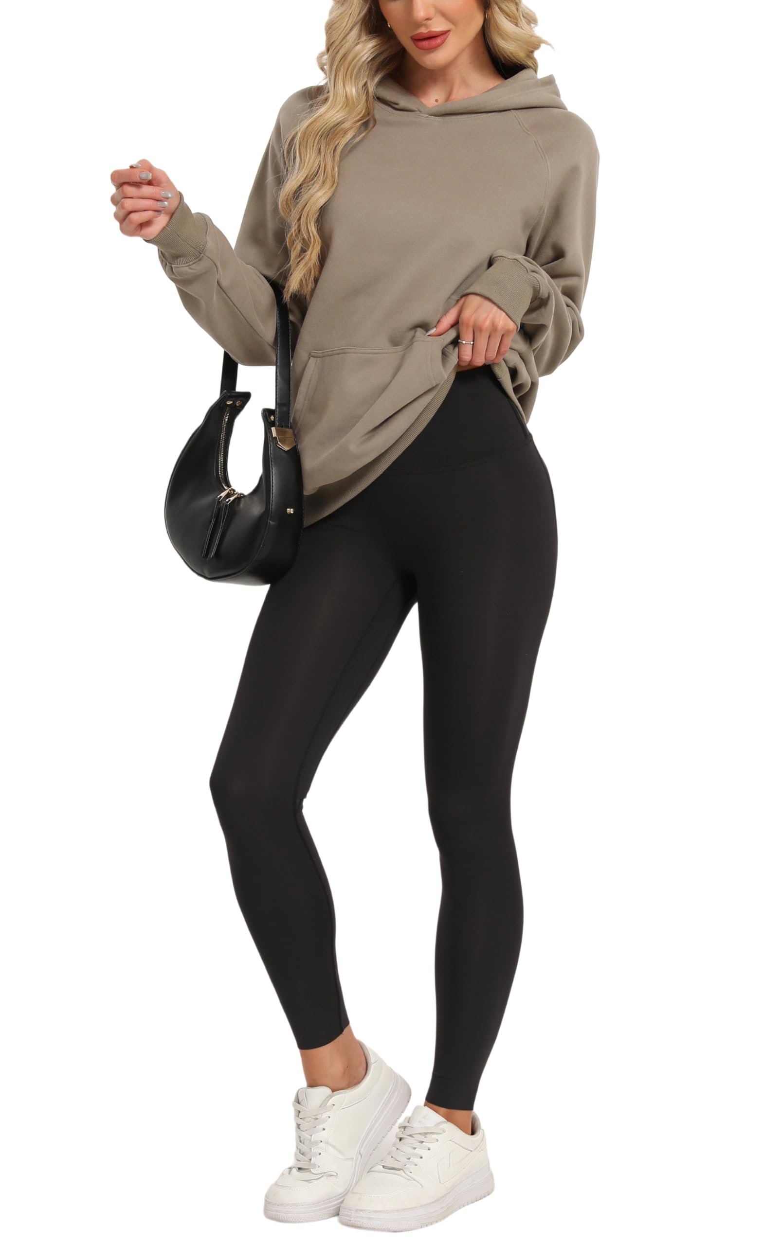 Timuspo Hoodie Damen Oversize Bequeme Baumwolle Pullover Casual Kapuzenpullover Einfarbig Basic Hoody Langarm Sweatshirt mit Kapuze Fashion Oberteile Herbst