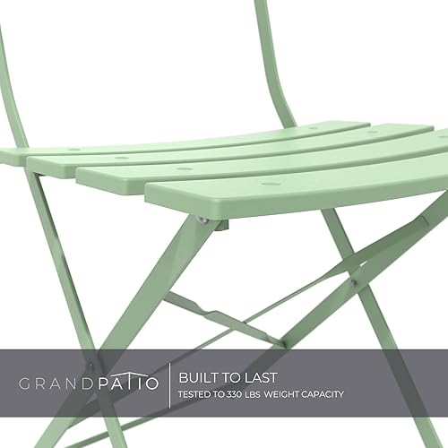 Miniatura 5 de Grand Patio - Juego de muebles de patio de acero estilo bistró plegables juego de mesa y sillas plegables para exteriores de 3 piezas azul