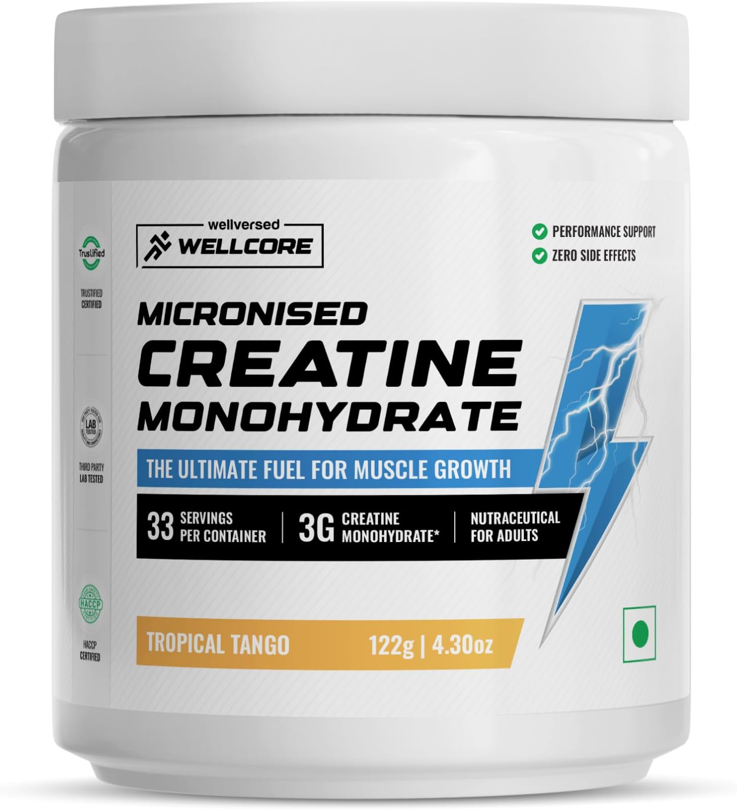Wellcore - Pure Micronised Creatine Monohydrate (Tropical Tango, 33 Servings) | Rapid Absorption | Enhanced Muscle strength & Power|Powder, 1 count