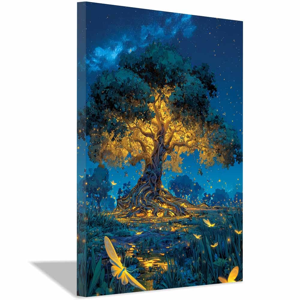 XENIOU Tree Of Life Wall Art Whitese Butterflyss tree canvas wall art, prints for walls, for living room bathroom Bedroom Home Decoration.(Multicolor)-70x100cm Framed