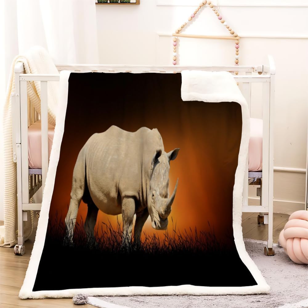 Couvertures Imprimées en 3D Plaid Polaire Chaud Rhinocéros