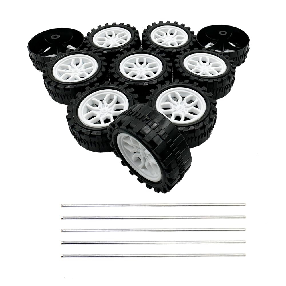 10PCS 38mm Toy Car Wheels 2mm Dia Shaft Plastic Car Wheels with 5PCS Shaft Round Rod Axles for RC Car Truck Robot DIY Model Toy Building Accessories (2x18x38mm)