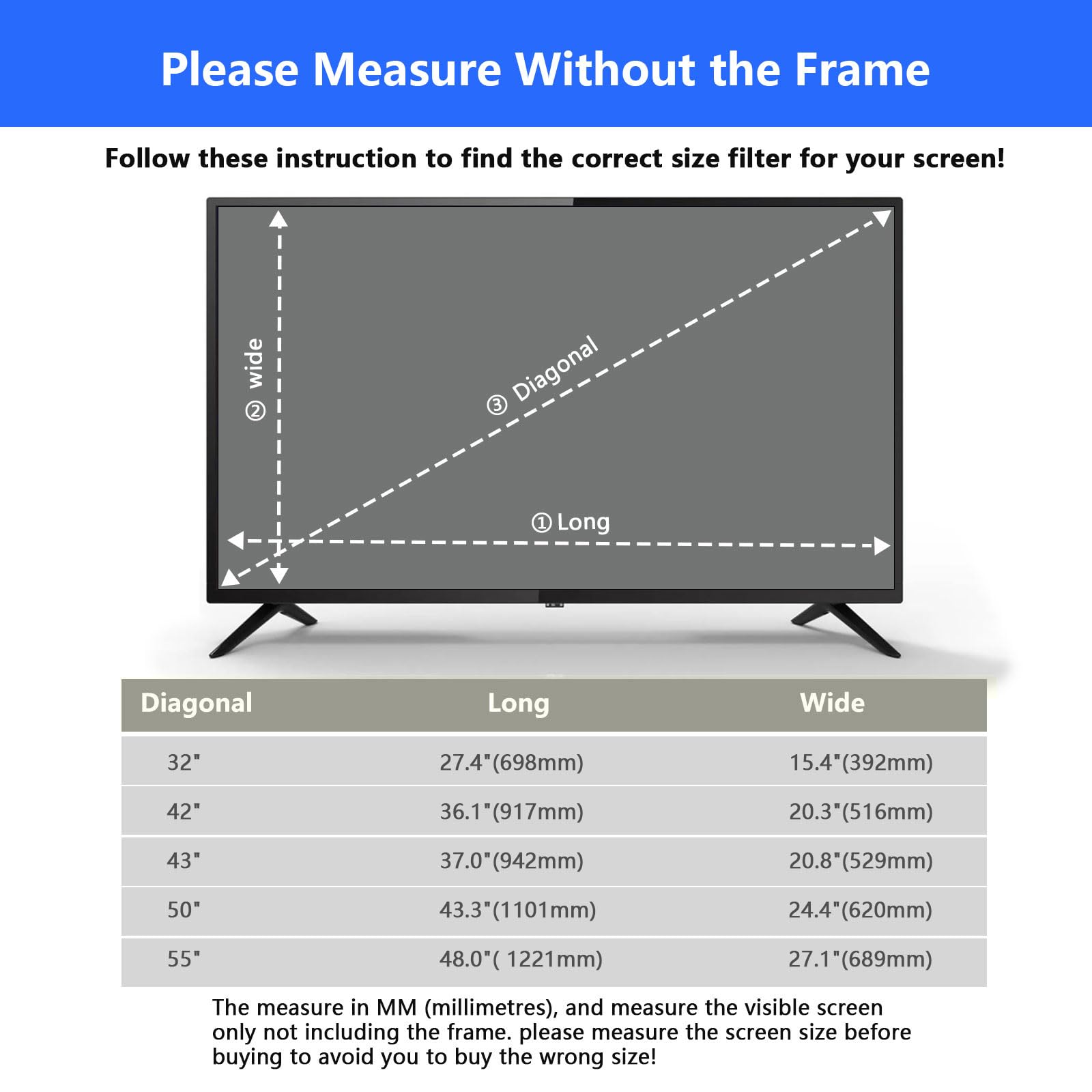 Protecteur D'écran Anti-Lumière Bleue, Film Filtrant Anti-Rayures Pour Téléviseur Film De Protection Bloquant La Lumière Bleue Pour Écrans LCD, LED Et OLED 4K HDTV,43" 942x529mm