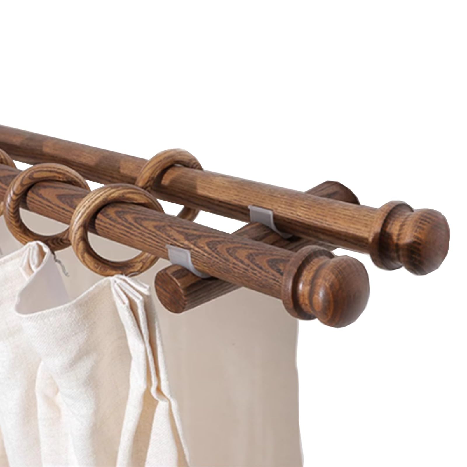 Double tringle à rideaux en bois de noyer 280 cm robuste pour chambre