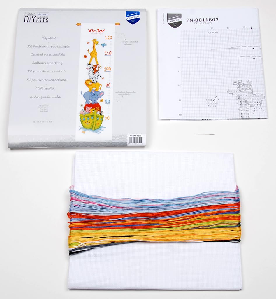 VERVACO Haft Krzyżykowy Liczony Zestaw Miarka Wzrostu dla Dzieci ARKA NOEGO Zrób to Sam Zestaw Kreatywny dla Dorosłych 18 x 70 cm Dekoracja Ścienna DIY Cross Stitch Kit