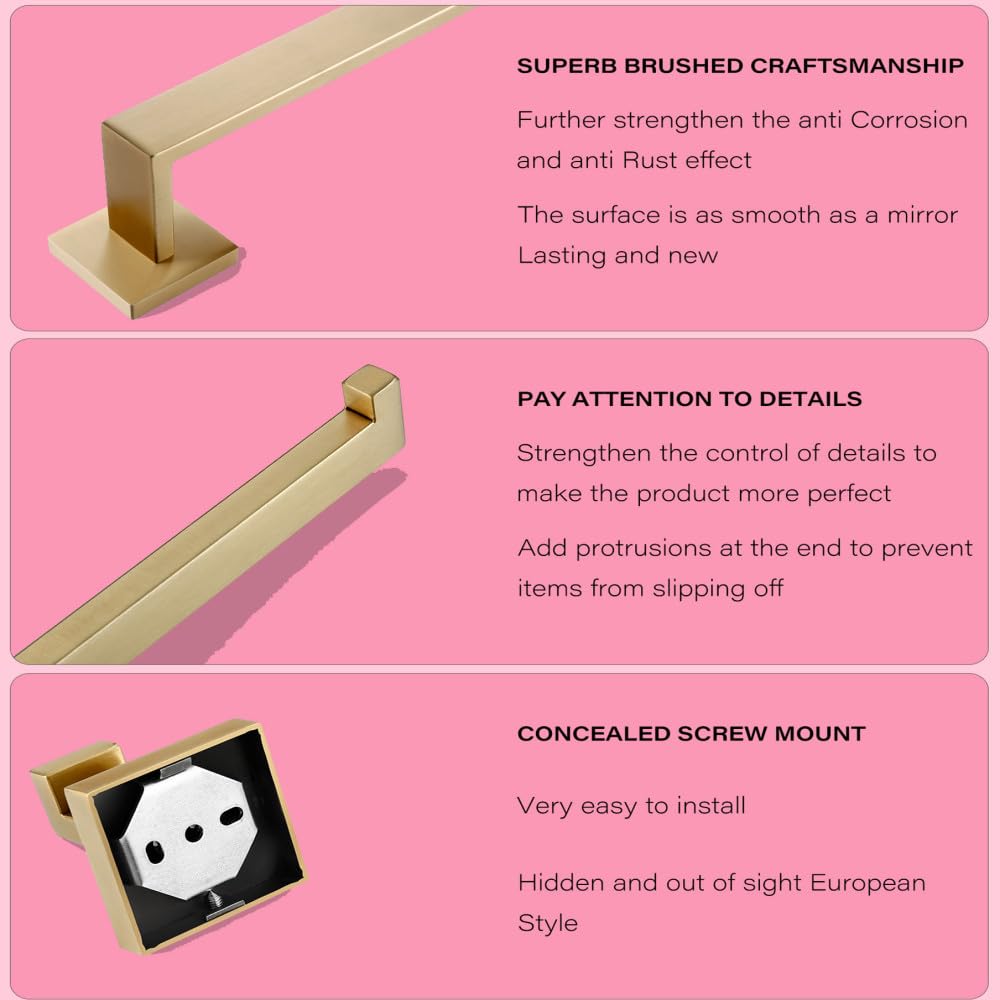 Juego de Accesorios de baño de Oro Cepillado, Soporte para Rollo de Papel higiénico para Montaje en Pared, toallero, Colgador de Bata, Kit de Accesorios de Acero Inoxidable, Placa de Soporte de p