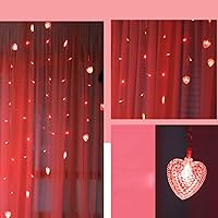 Vista 6 de Luces de cortina LED: luces de cortina en forma de corazón, luces de cascada, para telón de fondo, para dormitorio (luz roja)