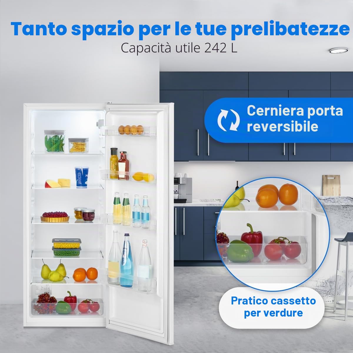 Frigorifero Bomann® senza scomparto congelatore, Classe energetica D, 143 cm, 5 ripiani, 0 °C ~ +8 °C, Silenzioso 39 dB, Frigorifero per bevande, Scomparto per bottiglie da 242 l,