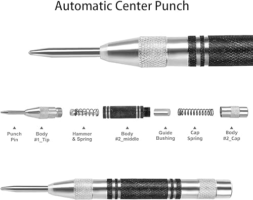 Miniatura 2 de Farady Punzón central automático de 6 pulgadas con puntas de repuesto, acero endurecido, con resorte de tensión ajustable, herramienta de punzón