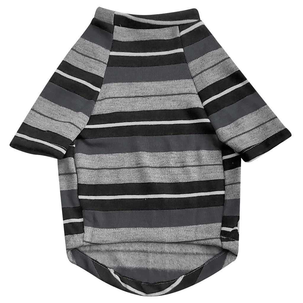 FETCHER Grey Black with Sleeves Striped Premium Dog, Puppy, Kitten and Cat Warm T-Shirt | Sweater for Small Breeds (16" Medium) 1