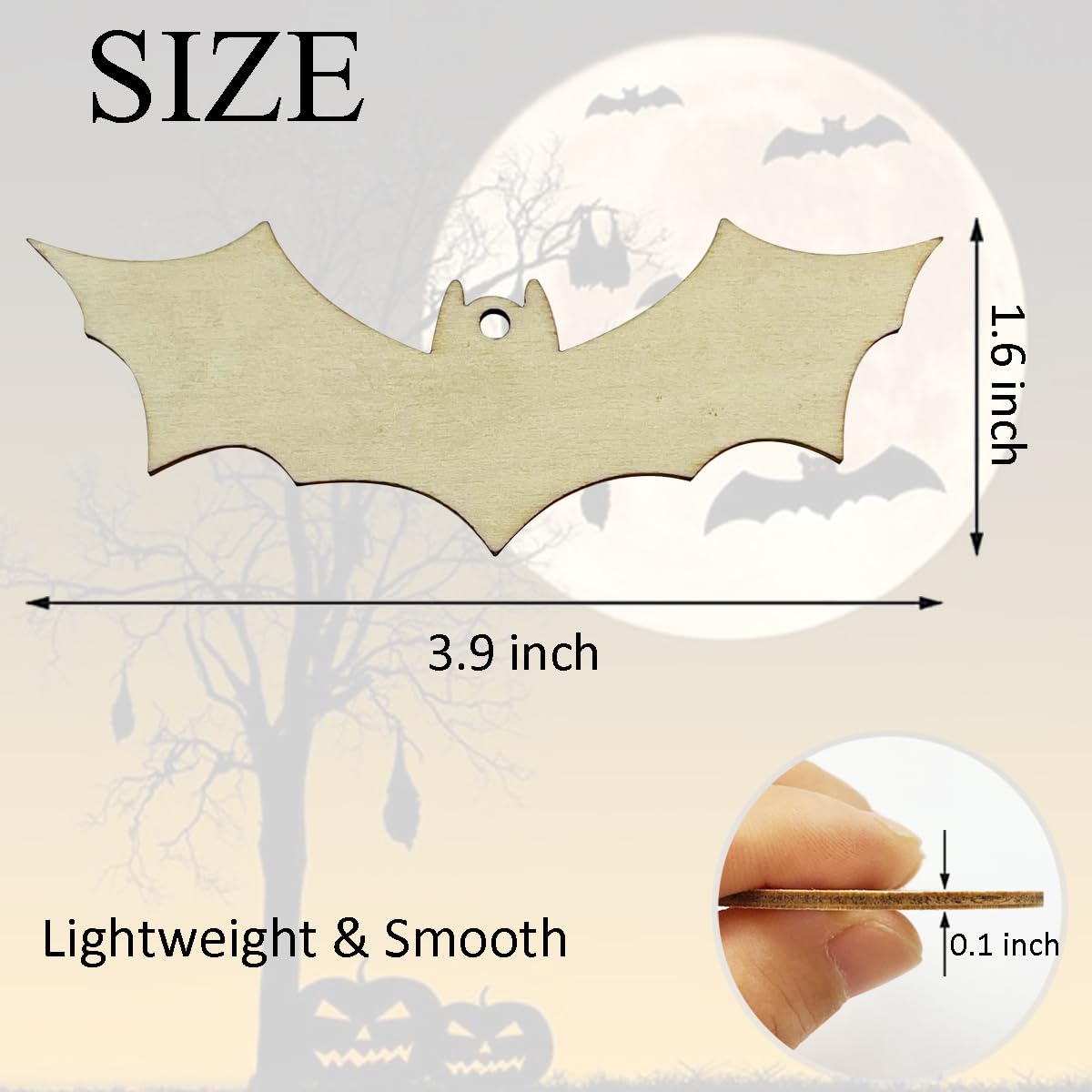 BEBEMOKO 50 Stück Fledermaus Holzausschnitte - Unbemalte Halloween Deko Zum Selbergestalten