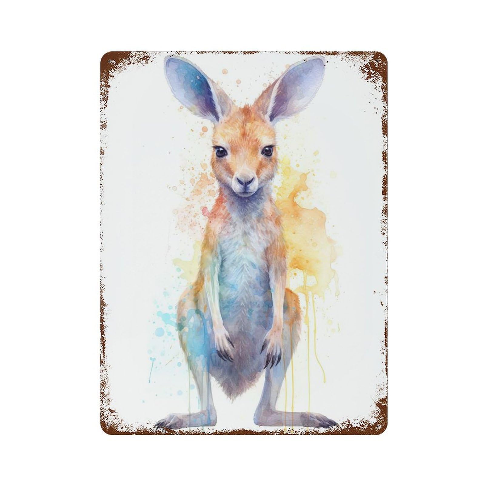 Cute Watercolor Kangaroo Decorative Tin Sign 15.7"x11.8", Industrial Home Decor for Garage, Pub Or Kitchen