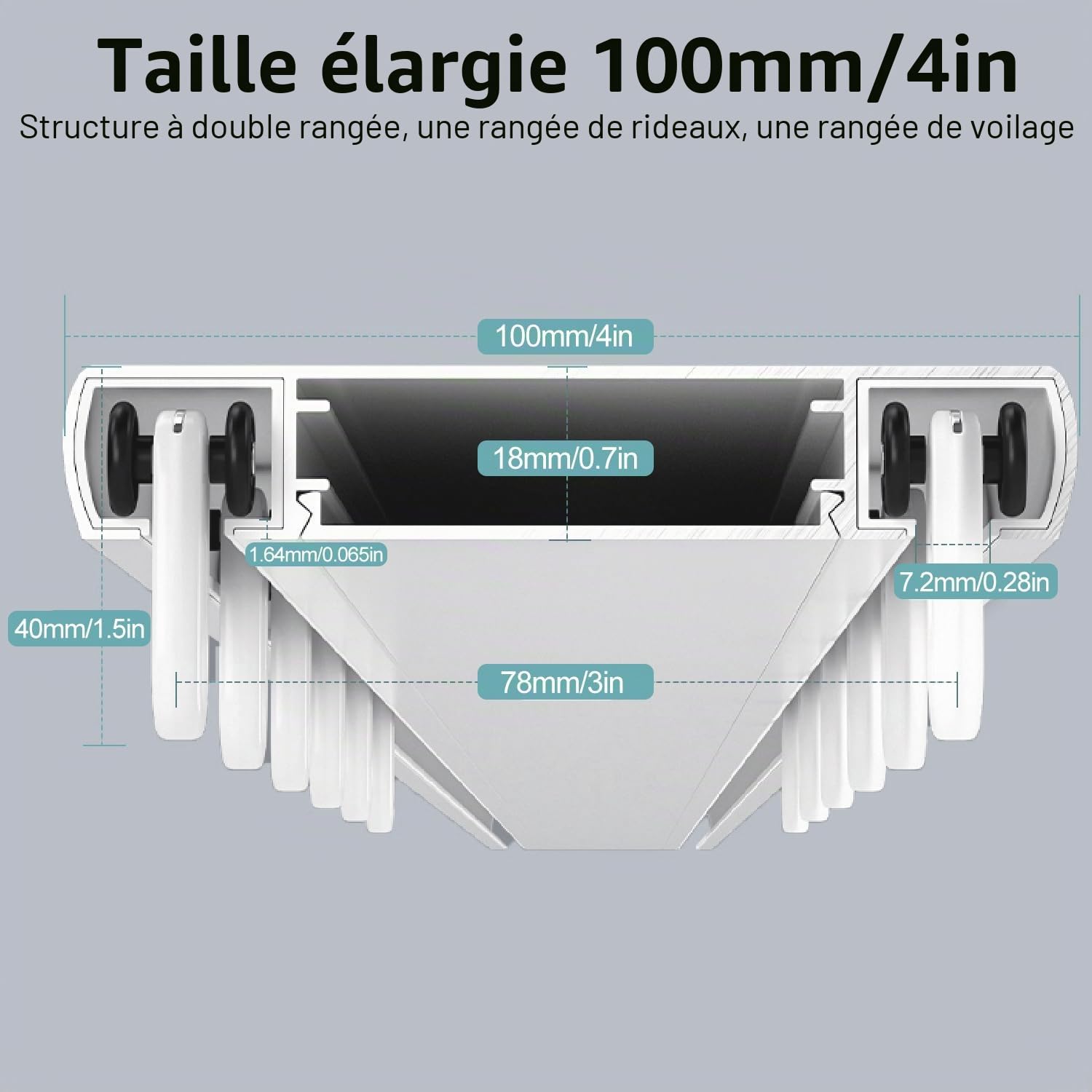 Rail de rideau à 2 voies - Silencieux - Double rangée - En aluminium - Pour salon, chambre à coucher - Tringle de plafond - Séparateur de pièce - Installation facile (blanc, 1,3 m)