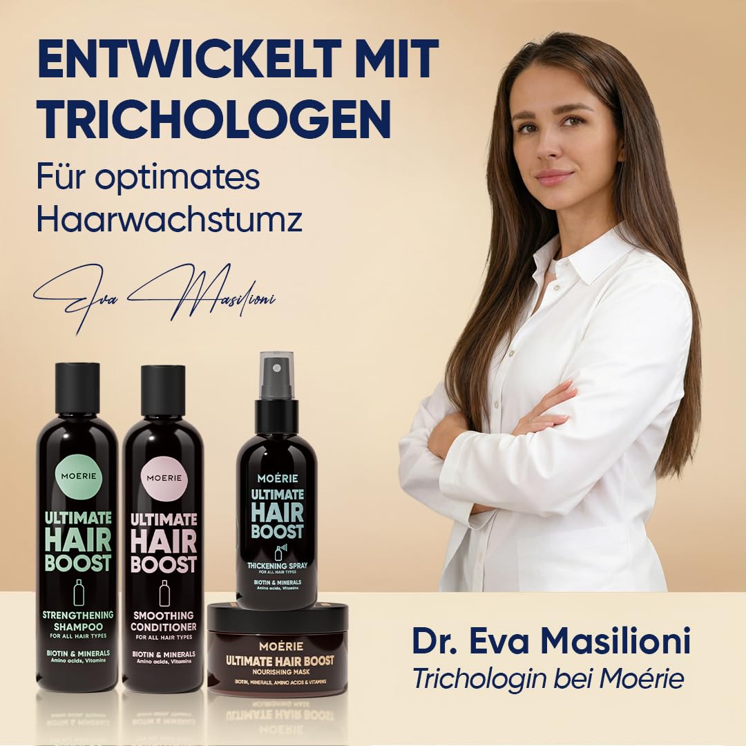 MOERIE Shampoo Set - gegen Haarausfall, Conditioner, Haarwachstum Serum & Haarmaske - natürlich Haarwachstum beschleunigen - Veganes Haarwuchsmittel Frauen & Männer - 77 Mineralien (4er-Set)