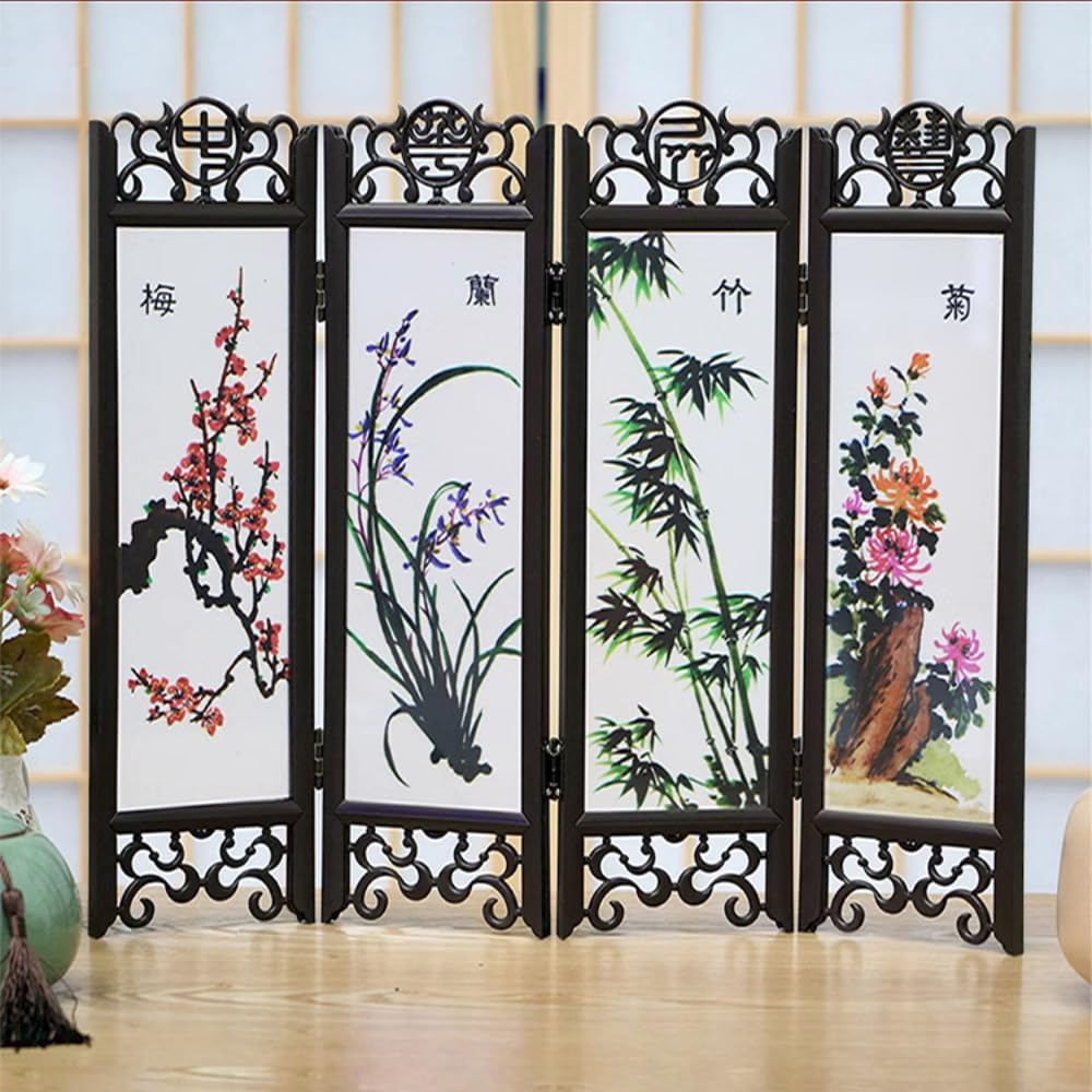 Składany parawan, Retro mały Mini składany Panel20cm śliwkowa orchidea bambusowa