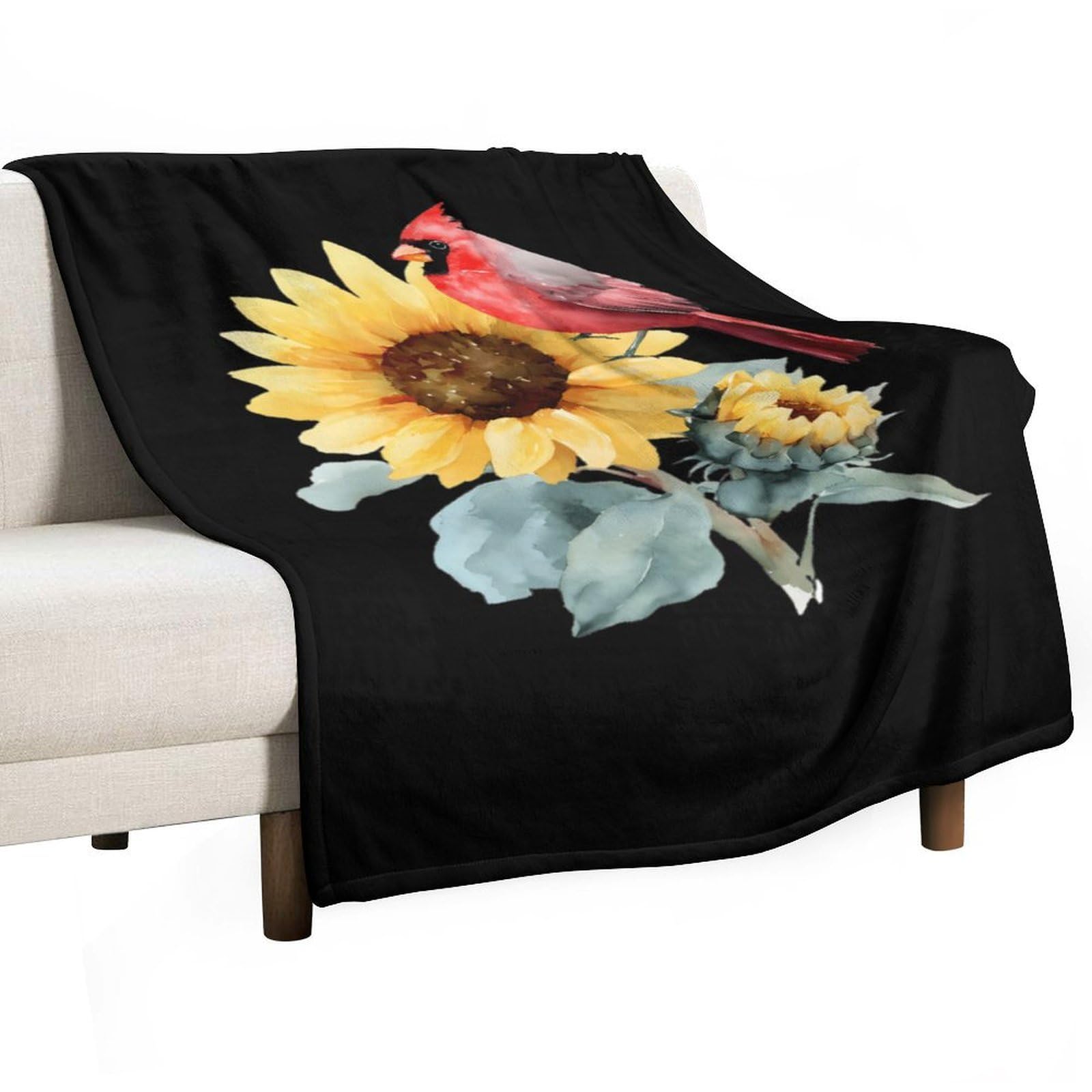 Cgsbngha Style Watercolor Sunflower Cardinal Bird Flannel Fleece Blanket Lightweight Soft Throw Blankets For Sofa Couch Bed Chair