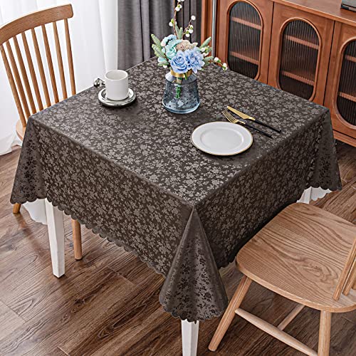 Image of Smiry Square Table Cloth, Waterproof Heavy Duty Vinyl Tablecloths, Wipeable Washable Table Cover for Kitchen and Dining Room (Coffee, 54 inch X 54 inch)