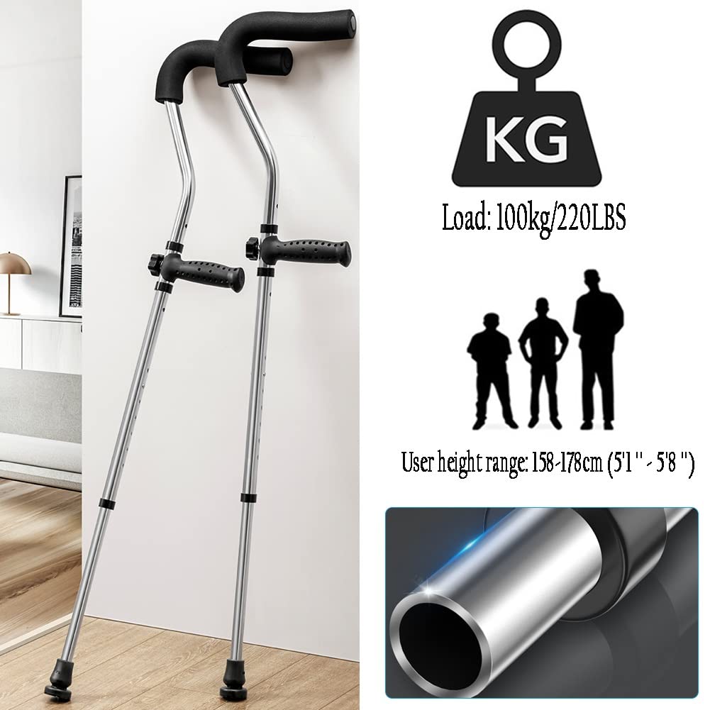 Kule dla Dorosłych Pod Pachą, F-Kształtne Regulowane Aluminiowe Kule, Ergonomiczny Uchwyt, Wysokość 158-178cm (Size : 1 Count)