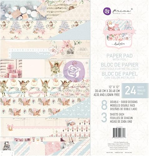 Prima Marketing Christmas Sparkle Collection - Bloc de papel de 12 x 12 pulgadas, 24 hojas con detalles de aceite, álbumes de recortes, material de disponible en Yaxa Costa Rica