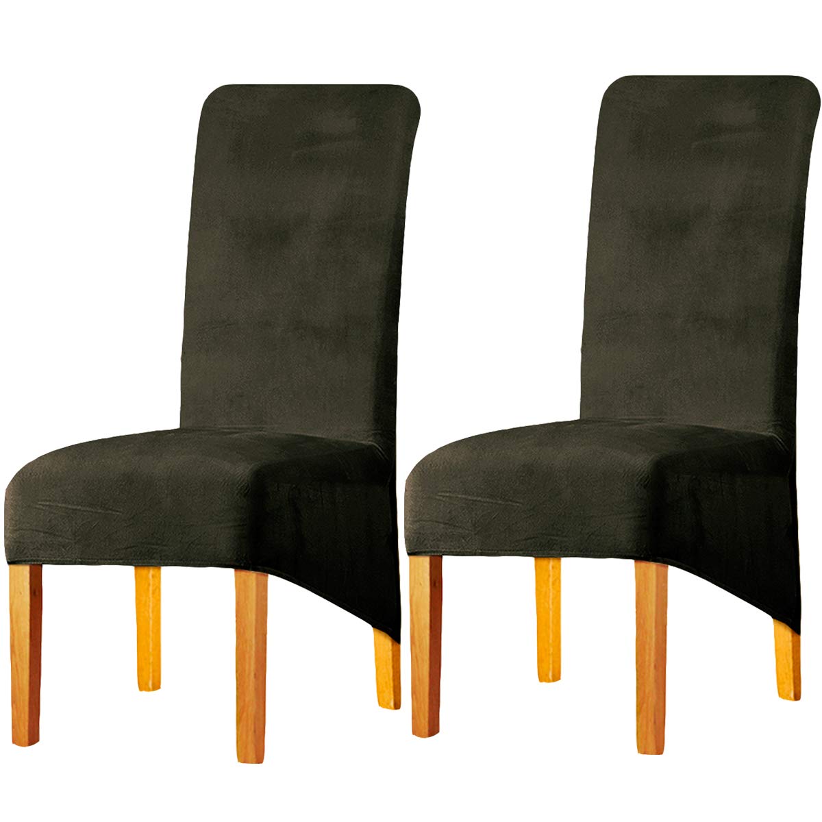 LANSHENG Stretchy Chair Covers for Dining Room Chairs,Stretch Spandex with Elastic Band Chaircover,Velvet Large Dining Chair Slipcovers for Restaurant Hotel Party Banquet (Green Gray,Set of 2(XL))