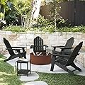 LUE BONA Folding Adirondack Chair Set of 2, Black HDPS Fire Pit Patio Chairs Weather Resistant, Modern Plastic Outdoor Chairs with Cup Holder