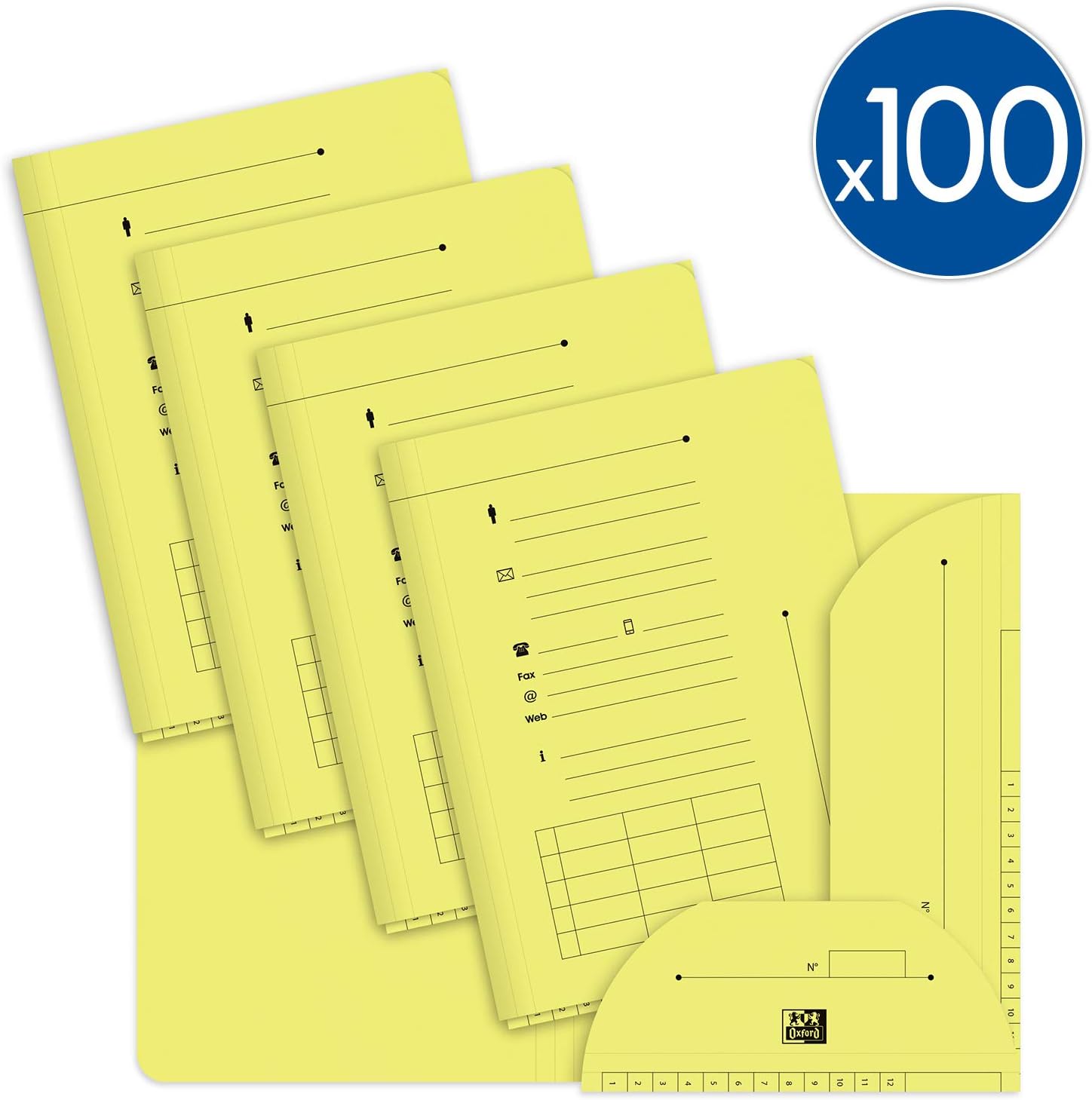 Oxford Pack of 100 A4 Document Folders for 200 Sheets of Kraft Paper 240 g Thick Pastel Yellow, gelb