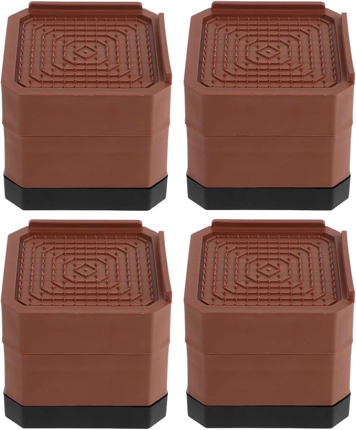 KALLORY 4pcs Table Elevation Pad Square Stackable Furniture Bed Risers | Non Slip Furniture Height Pad, Increases Height for Chairs and Desks, Household Lifting, Protects Wood Floors,Brown