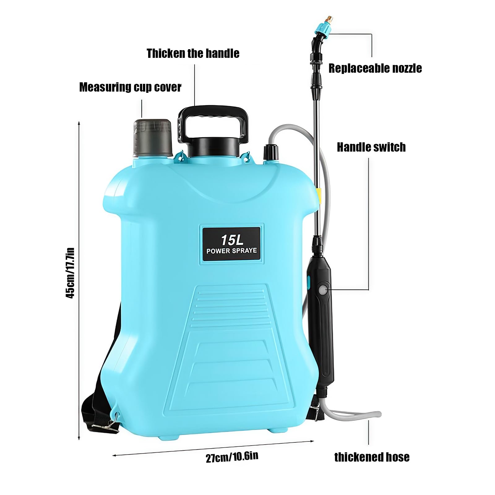 Pulverizador eléctrico de 15 l, Pulverizador de lanza Telescópica, tres cabezas de pulverización Pro para riego de flores, desinfección, rociado de plaguicidas (azul)