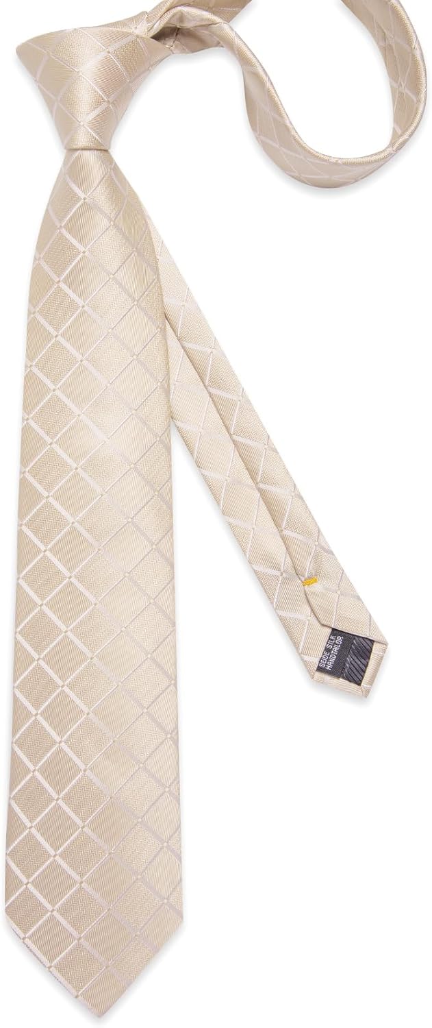 DiBanGu Silk Ties for Men Formal Plaid Check Necktie and Pocket Square Cufflinks Tie Clip Set Wedding Necktie with Gift Box - Image 4