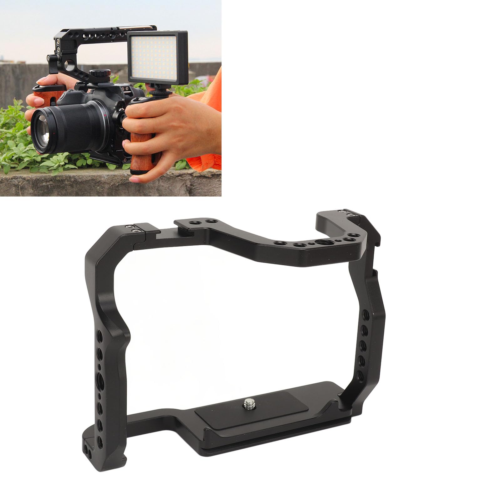Jaula de Cámara con Zapato Frío y Agujeros Roscados para una Plataforma Protectora de Aleación de Aluminio 70d 80D para Fotografía con Ranura Deslizante Arca de 38 Mm y Puertos de Tornillo