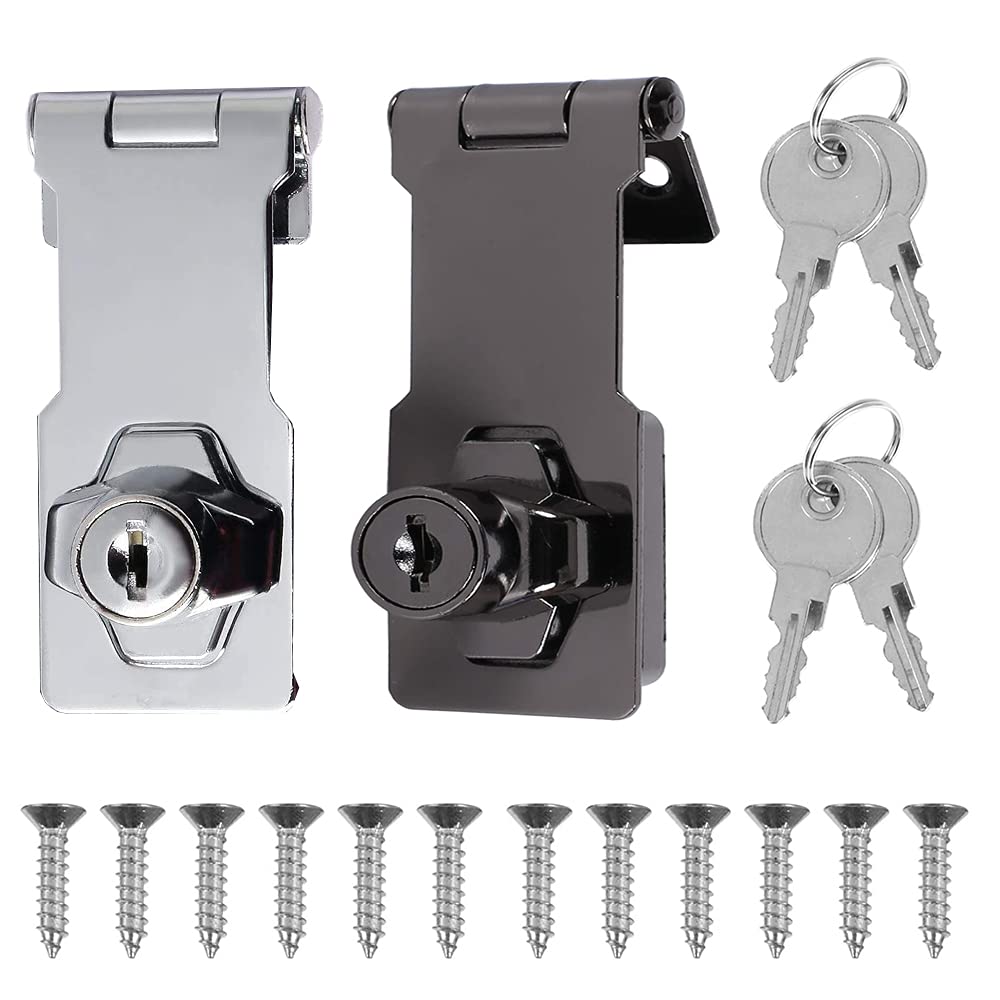 2 Sets Hasp with Lock Padlock Hasp Door Lock Hasp with Key for Locking Shed Doors Cabinets Furniture