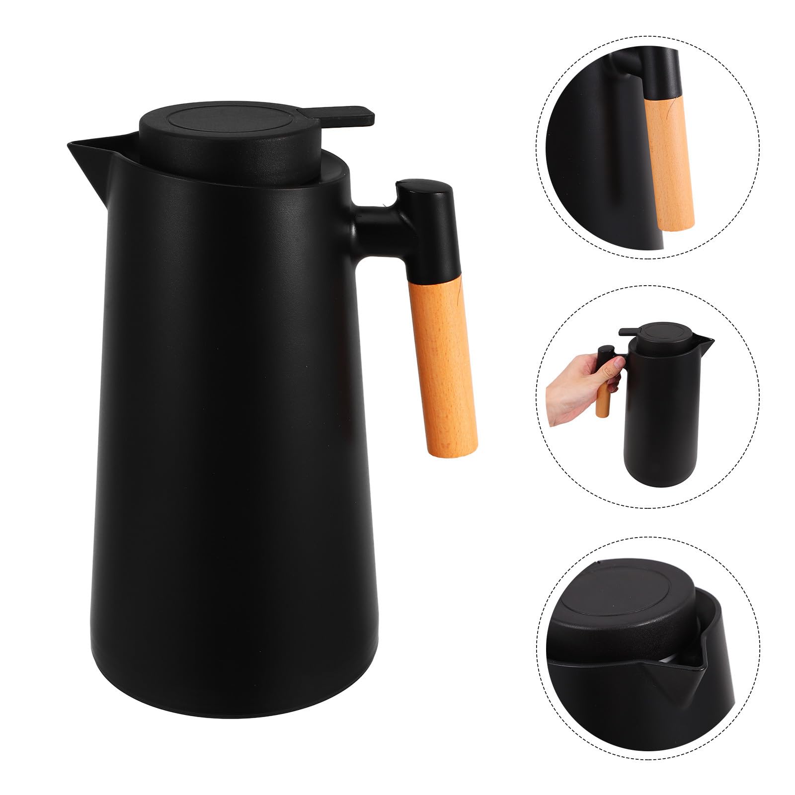 Thermoskanne 1000ml Schwarz mit Griff und Deckel Vakuumisolierte Glasflasche Hält Getränke Heiß oder Kalt Leicht und Stilvoll für Büro oder Zuhause