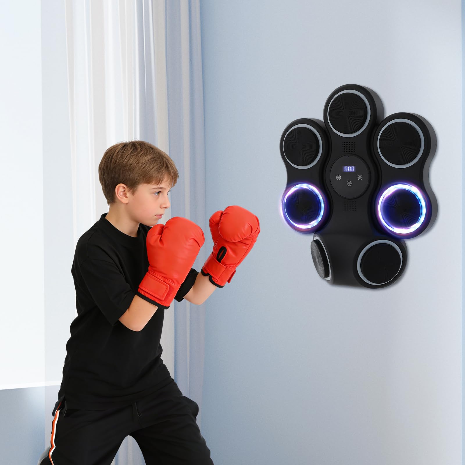 Music Boxing Machine - Máquina de boxeo electrónica con luces LED y Bluetooth, 9 velocidades para niños y adultos, entrenador de boxeo musical para casa y gimnasio
