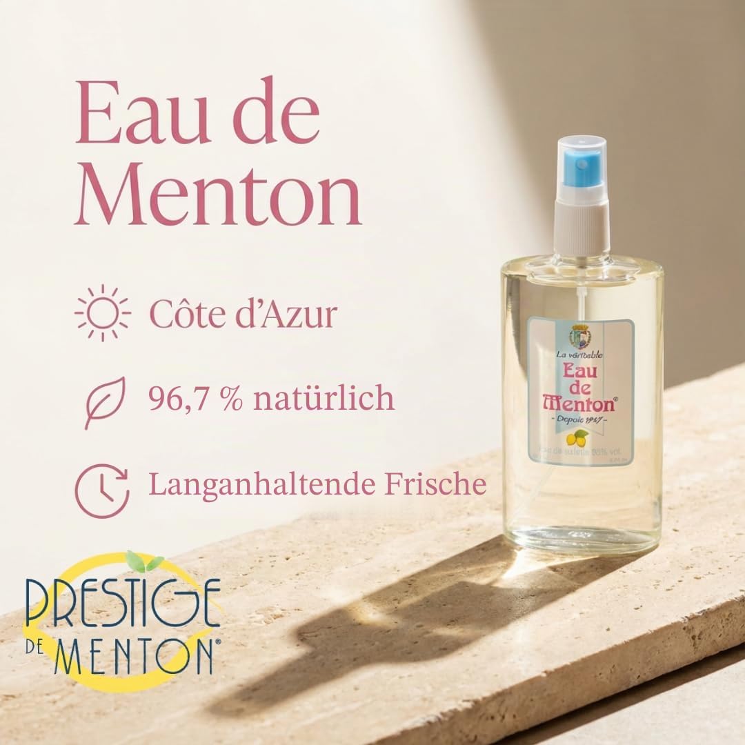 Die Echte Eau de Menton, Eau de Toilette mit Zitrone - handwerklicher Parfümeur aus Französische Riviera (200 ml)