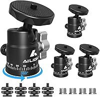 Vista 9 de Ailight Mini cabeza de bola, cabezal de trípode panorámico de 360°, adaptador de tornillo universal de 1/4 a 3/8 pulgadas, soporte de trípode