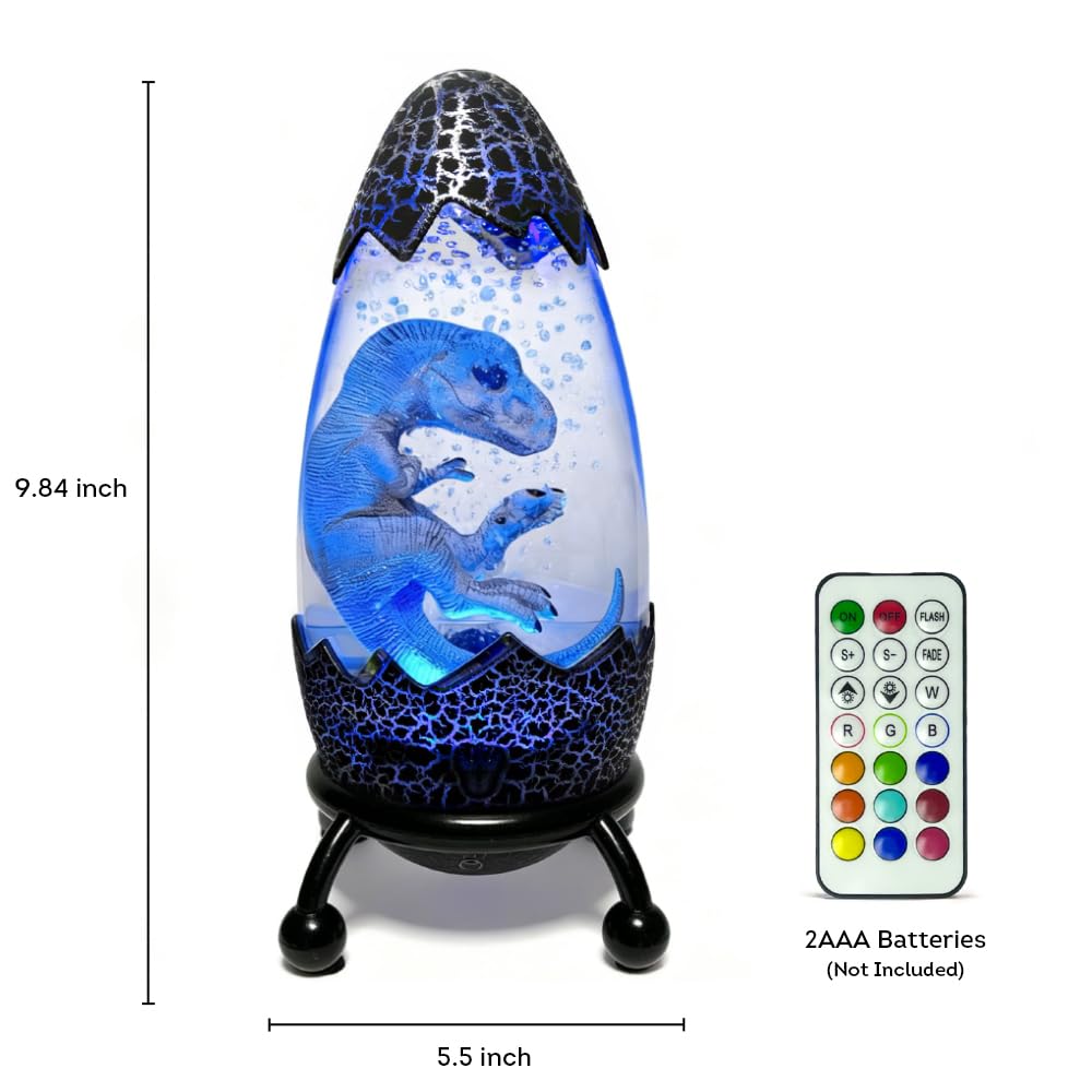 Lily's Home Lámpara de lava con luz nocturna de dinosaurio para habitación de niños, 1 pieza, control remoto de 12 colores, diseño de burbujas, brillo ajustable, 9.8 pulgadas de alto, alimentado por