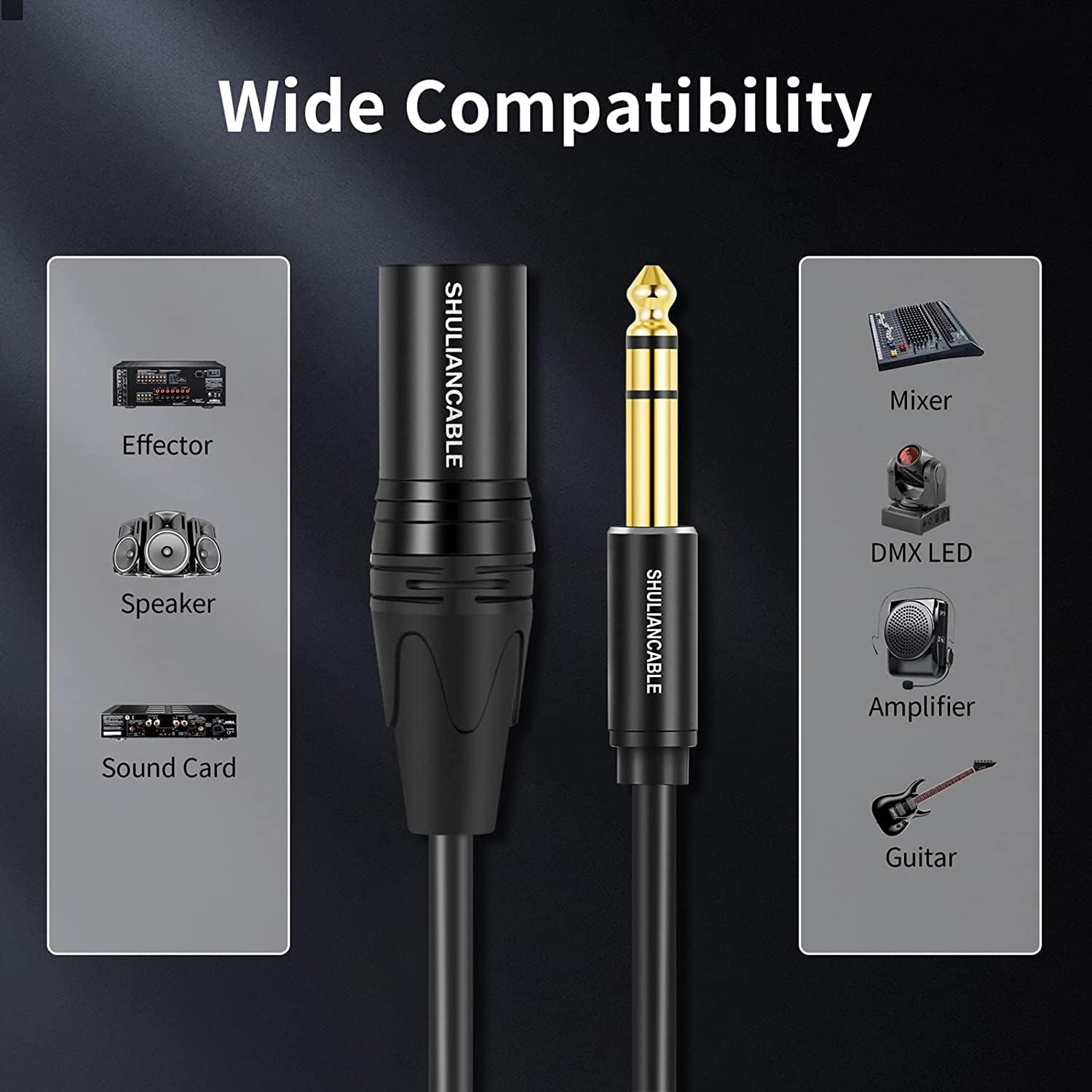 SHULIANCABLE XLR Mâle vers 6,35mm TRS Jack Cable, Câble 6,35 mm (1/4 pouce) TRS vers XLR mâle, pour Guitare Microphone, Amplifier, Hautparleur, Carte Son etc. (Male, 1M)