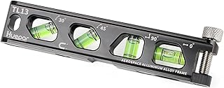 Huepar Torpedo Level, Magnetic Conduit Level with 4 Vials, 6.2 inch Aluminum Alloy Construction Spirit Level with V-Groove and Magnet Track, High Precision Bubble Level, Double Scale, Thumb Screw-TL13