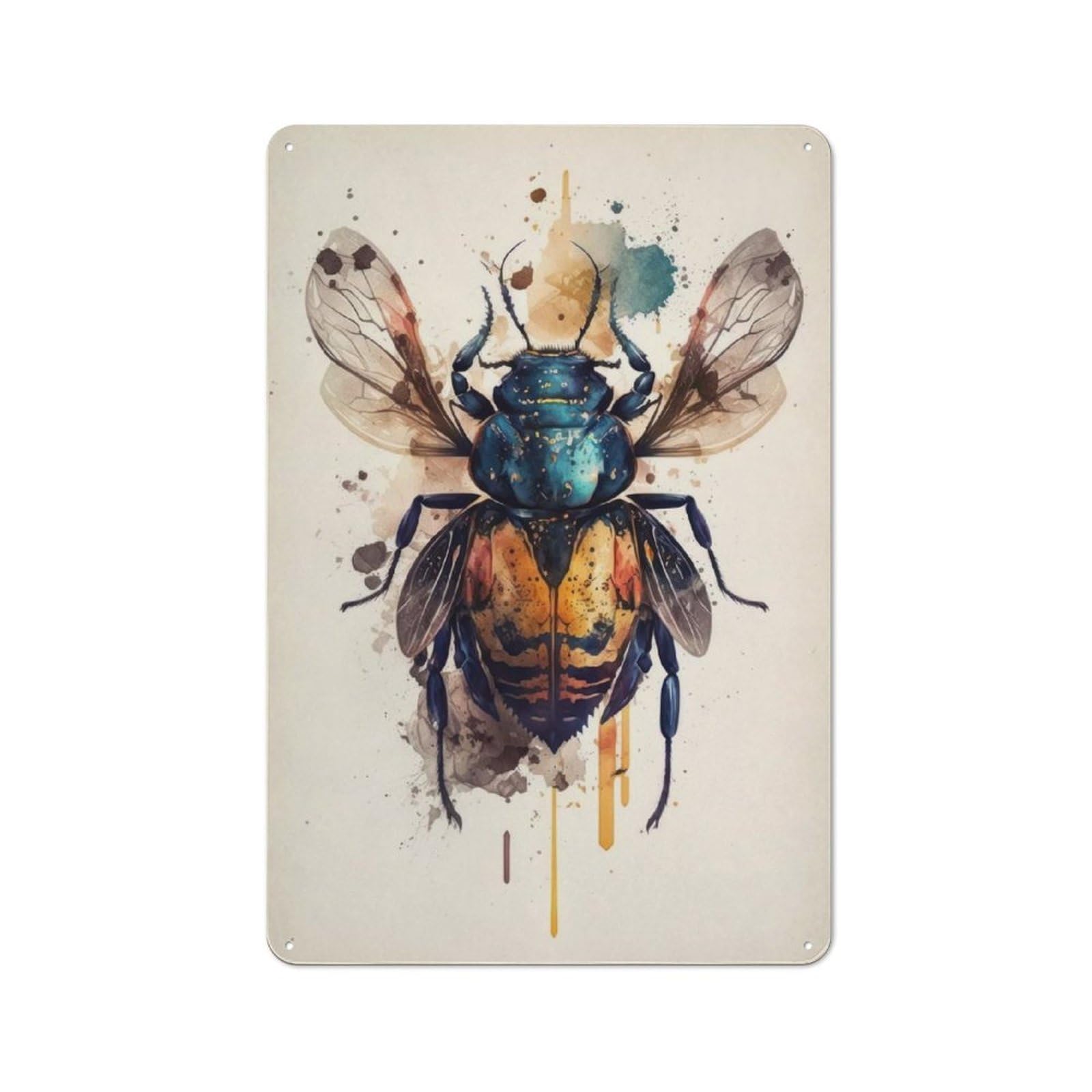 Junmoney Insect Watercolor Rustic Metal Wall Decor 30X20cm, Country Metal Sign For Kitchen, Cottage, Porch Or Garden Room