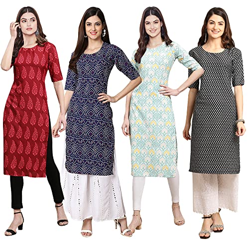 Image of Pinkmint Women's Crepe Digital Print Straight Kurta [Pack of 4] (CCV-334-338-339-335)