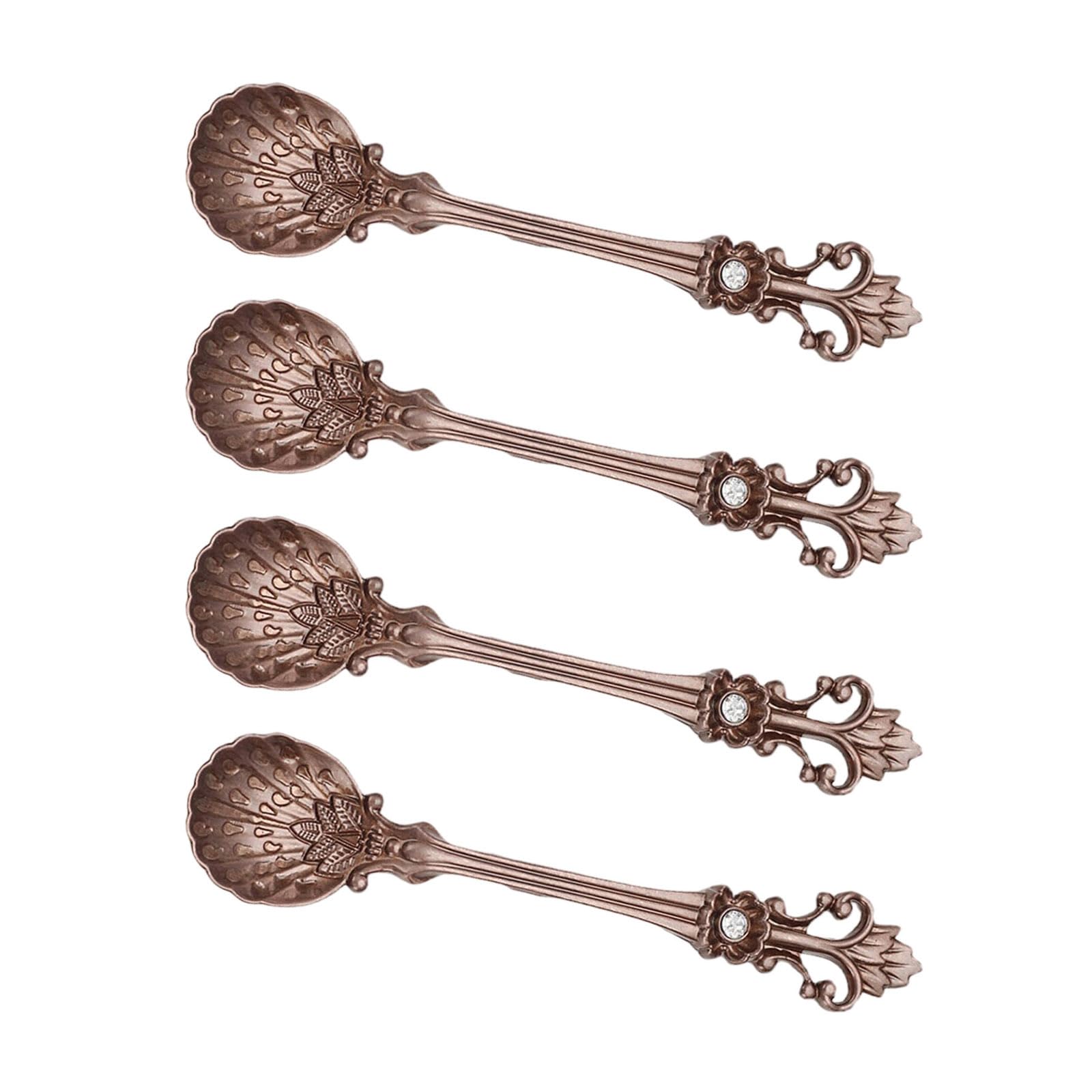 Buxuaaaa Red Ancient Engraved Dessert Spoons Dishwasher Safe Alloy Utensils For Hot Drinks Snacks Vintage Coffee Spoon Set