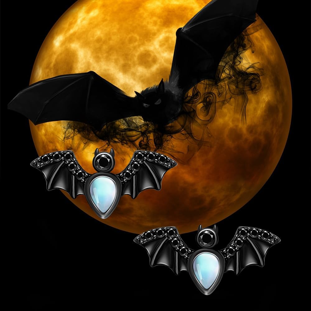 Bat Earrings Studs Sterling Silver Spooky Bat Earrings for Women Halloween Gothic Black Jewelry - Image 5