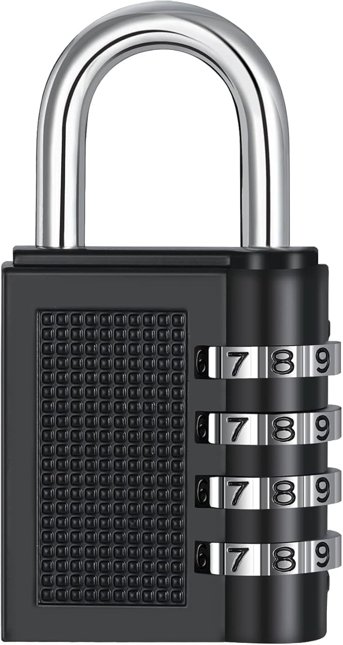 RUNMAY 1 Pack Combination Lock,4 Digit Combination Padlock, Outdoor Waterproof Padlock for Travel Bag, Luggage, School, Gym, Sports, Fence, Toolbox, Gate, Case, Outdoor (Password 0-0-0-0) (Black)-image-48