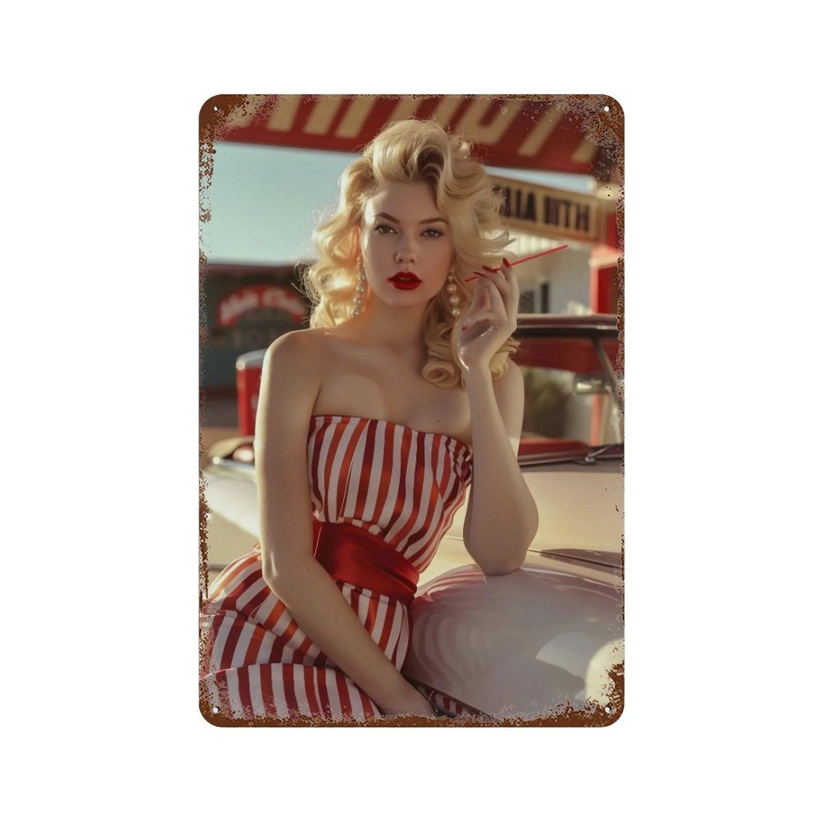 HDURYEYRYY 1950s Sunny Roadside Pin Up 04 Wall Retro Iron Vintage Art Metal Tin Sign Poster Modern Home Cofffee Club Art Bar Shop Decor 30x20cm
