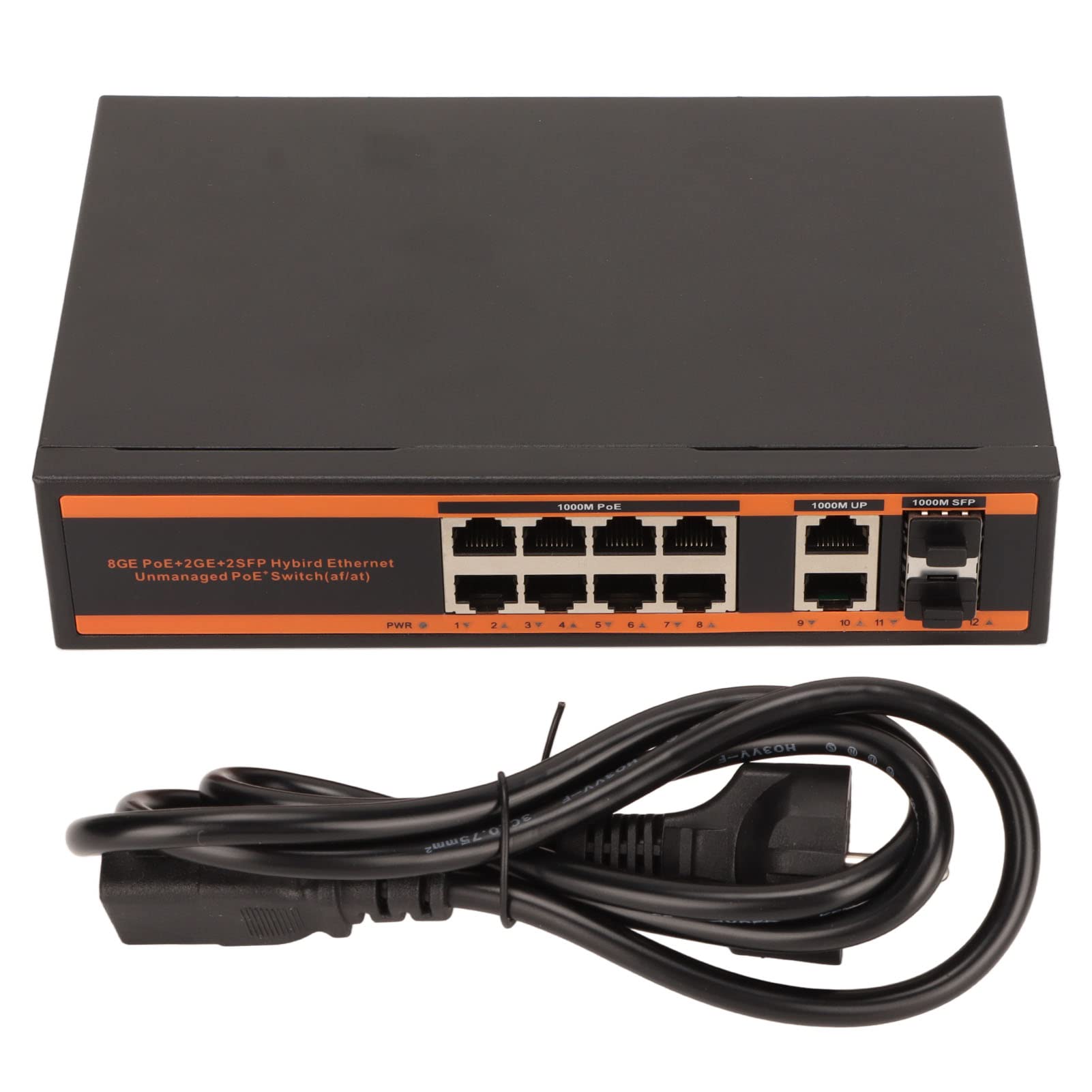 Yunseity Commutateur PoE 10 Ports, 8 Ports Gigabit PoE+, 1 Port Gigabit Uplink et 1 Port SFP, 150 W IEEE802.3af/at, Silencieux sans Ventilateur, commutateur réseau en métal, Non géré, Plug and Play