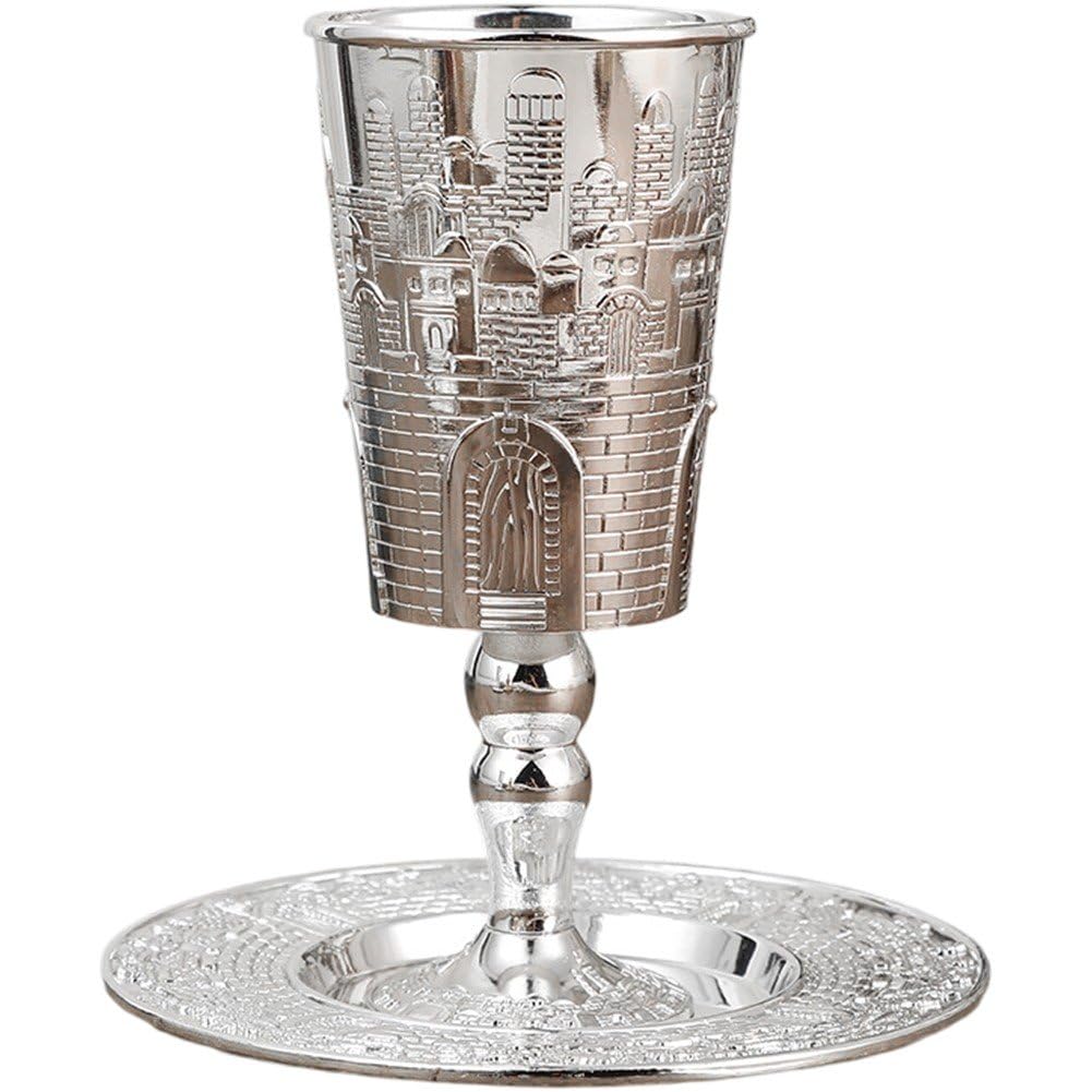 Gobelet plaqué argent avec soucoupe au style vintage pour chabbat